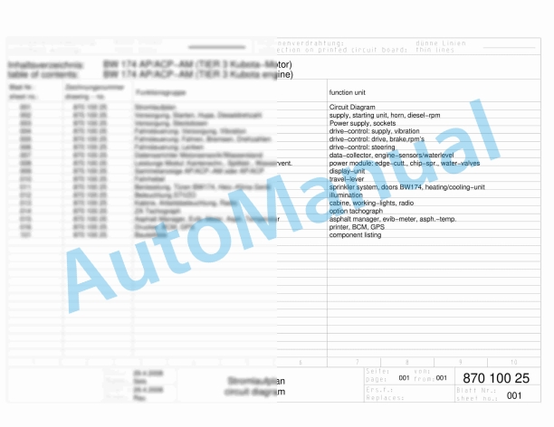 Bomag BW 174 AP-AM Tandem Vibratory Rollers Electric, Hydraulic Schematics Diagram 101870551002 - 101870551142 1 Bomag BW 174 AP-AM Tandem Vibratory Rollers Electric, Hydraulic Schematics Diagram 101870551002 - 101870551142