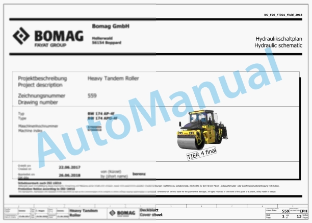 Bomag BW 174 APO-4v Tandem Vibratory Rollers Electric, Hydraulic Schematics Diagram 101870251001 - 101870259999 1 Bomag BW 174 APO-4v Tandem Vibratory Rollers Electric, Hydraulic Schematics Diagram 101870251001 - 101870259999
