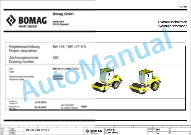 Bomag BW 177 D-5 Single Drum Vibratory Rollers Electric, Hydraulic Schematics Diagram 101587291001 - 101587299999 1 Bomag BW 177 D-5 Single Drum Vibratory Rollers Electric, Hydraulic Schematics Diagram 101587291001 - 101587299999