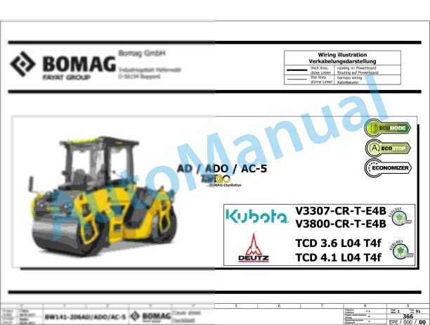 Bomag BW 202 AD-5 Tier 4 Tandem Vibratory Rollers Electric, Hydraulic Schematics Diagram 101921511001 - 101921519999 1 Bomag BW 202 AD-5 Tier 4 Tandem Vibratory Rollers Electric, Hydraulic Schematics Diagram 101921511001 - 101921519999