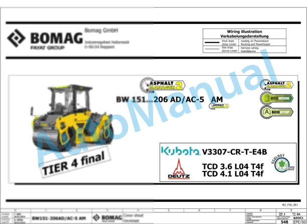 Bomag BW 206 AD-5 AM Tandem Vibratory Rollers Electric, Hydraulic Schematics Diagram 101921831001 - 101921839999 1 Bomag BW 206 AD-5 AM Tandem Vibratory Rollers Electric, Hydraulic Schematics Diagram 101921831001 - 101921839999