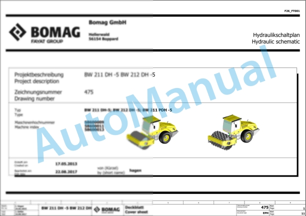 Bomag BW 211 DH-5 Single Drum Vibratory Rollers Electric, Hydraulic Schematics Diagram 101587661001 - 101587669999 1 Bomag BW 211 DH-5 Single Drum Vibratory Rollers Electric, Hydraulic Schematics Diagram 101587661001 - 101587669999