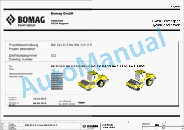 Bomag BW 212 D-5 Single Drum Vibratory Rollers Electric, Hydraulic Schematics Diagram 101587161001 - 101587169999 1 Bomag BW 212 D-5 Single Drum Vibratory Rollers Electric, Hydraulic Schematics Diagram 101587161001 - 101587169999