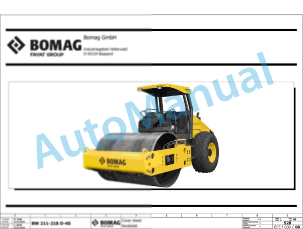 Bomag BW 213 D-40 Single Drum Vibratory Rollers Electric, Hydraulic Schematics Diagram 961582941001 - 961582949999