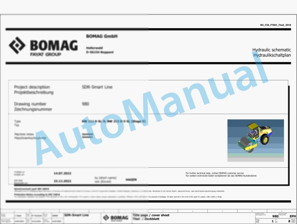 Bomag BW 213 D-5 SL Single Drum Vibratory Rollers Hydraulic Schematics Diagram 101584511001 - 101584519999