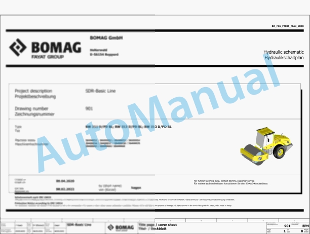 Bomag BW 213 D-5 SL Single Drum Vibratory Rollers Hydraulic Schematics Diagram 961584491001 - 961584499999