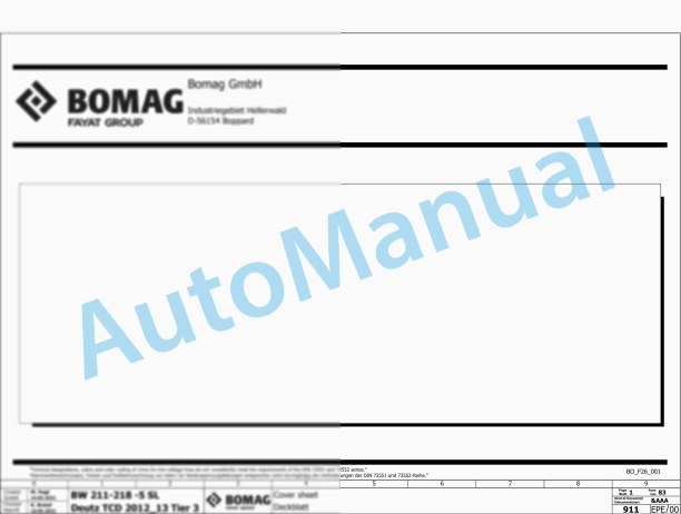 Bomag BW 215 D-5 SL Single Drum Vibratory Rollers Electric, Hydraulic Schematics Diagram 961584451001 - 961584459999