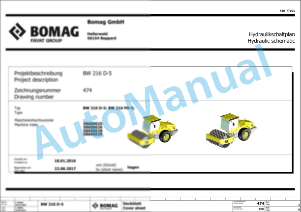 Bomag BW 216 PD-5 Single Drum Vibratory Rollers Electric, Hydraulic Schematics Diagram 101586921001 - 101586929999
