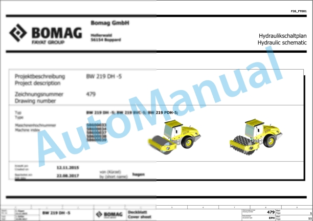 Bomag BW 219 DH-5 Stage V Single Drum Vibratory Rollers Electric, Hydraulic Schematics Diagram 101587331001 - 101587331001