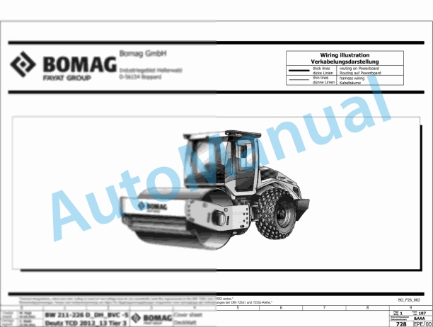 Bomag BW 220 D-5 Single Drum Vibratory Rollers Electric Schematics Diagram 961587611001 - 961587619999