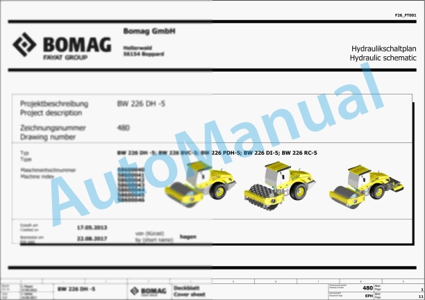 Bomag BW 226 DI-5 PB Stage V Single Drum Vibratory Rollers Electric, Hydraulic Schematics Diagram 101587301001 - 101587309999