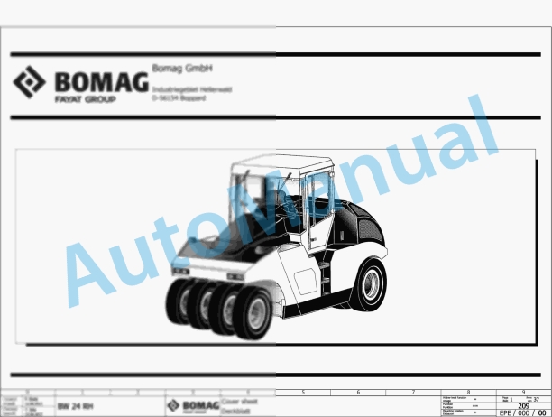 Bomag BW 24 RH Rubber Tyred Rollers Electric, Hydraulic, Pneumatic Schematics Diagram 101538301001 - 101538301308