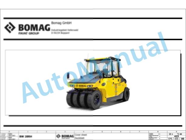 Bomag BW 28 RH 9615385 Rubber Tyred Rollers Electric, Hydraulic Schematics Diagram 961538541013 - 961538549999