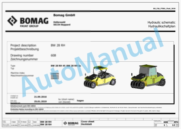 Bomag BW 28 RH Rubber Tyred Rollers Hydraulic Schematics Diagram 961538511004 - 961538519999