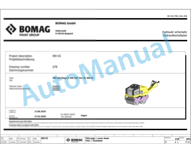 Bomag BW 65 D Walk Behind Double Drum Vibratory Roller Electric, Hydraulic Schematics Diagram 961834841001 - 961834849999