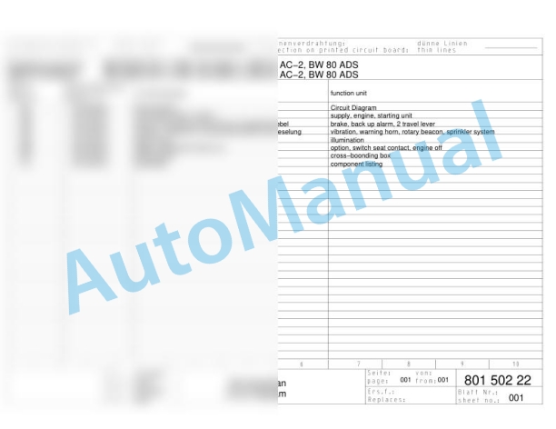 Bomag BW 80 AD-2 Tandem Vibratory Rollers Electric, Hydraulic Schematics Diagram 101460422658 - 101460428230 3 Bomag BW 80 AD-2 Tandem Vibratory Rollers Electric, Hydraulic Schematics Diagram 101460422658 - 101460428230-3