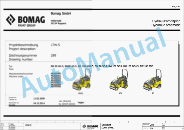 Bomag BW 80 AD-5 Tandem Vibratory Rollers Electric, Hydraulic Schematics Diagram 101462091001 - 101462099999