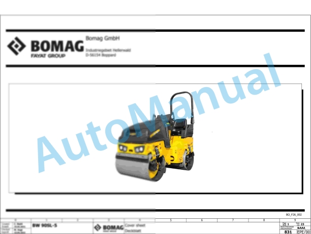 Bomag BW 90 SL-5 Tandem Vibratory Rollers Electric, Hydraulic Schematics Diagram 961834321001 - 961834329999