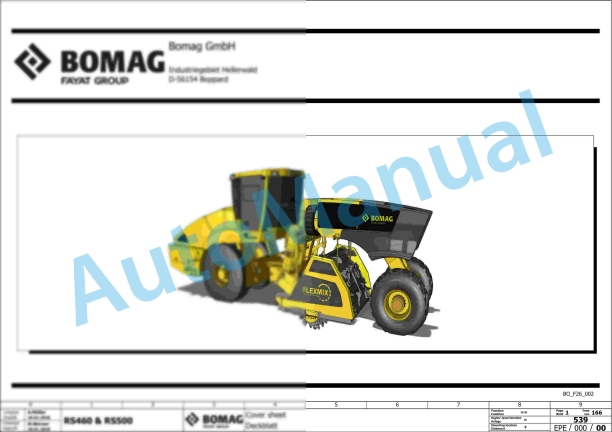 Bomag RS 500 TE Soil Stabilizer - Asphalt Recycler Electric, Hydraulic Schematics Diagram 101590231001 - 101590239999