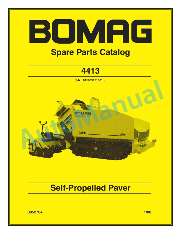 Bomag 4413 Self Propelled Paver Spare Parts Catalogue 0852764
