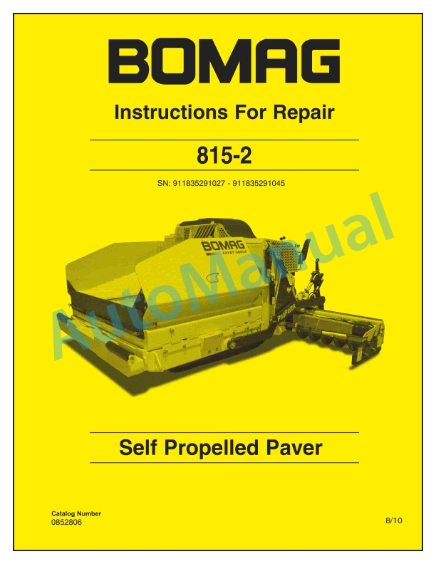 Bomag 815-2 Self Propelled Paver Repair Instructions 0852806