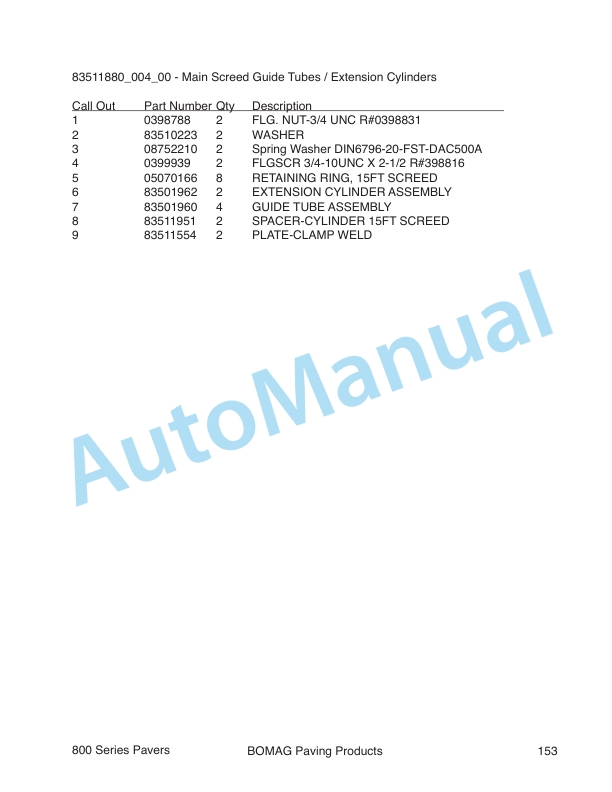 Bomag 815-2 Self Propelled Paver Spare Parts Catalogue 0852807 2 Bomag 815-2 Self Propelled Paver Spare Parts Catalogue 0852807-2