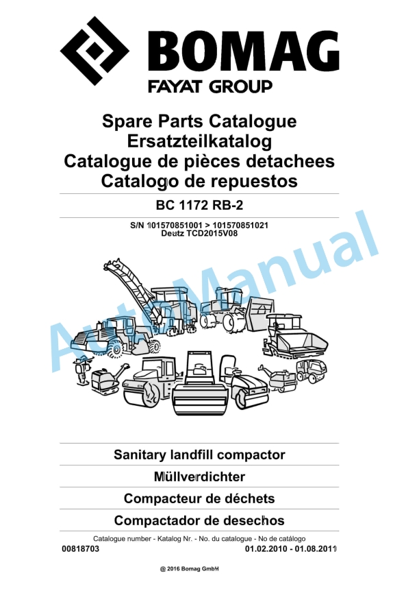 Bomag BC 1172 RB-2 Sanitary Landfill Compactor Spare Parts Catalogue 00818703
