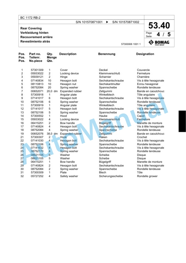 Bomag BC 1172 RB-2 Sanitary Landfill Compactor Spare Parts Catalogue 00818891 2 Bomag BC 1172 RB-2 Sanitary Landfill Compactor Spare Parts Catalogue 00818891-2