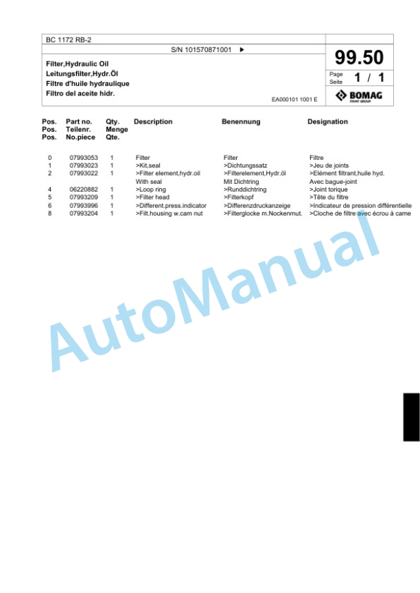 Bomag BC 1172 RB-2 Sanitary Landfill Compactor Spare Parts Catalogue 00818891 5 Bomag BC 1172 RB-2 Sanitary Landfill Compactor Spare Parts Catalogue 00818891-5