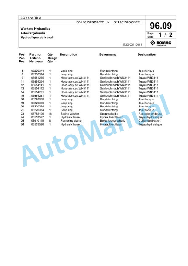 Bomag BC 1172 RB-2 Sanitary Landfill Compactor Spare Parts Catalogue 00824625 3 Bomag BC 1172 RB-2 Sanitary Landfill Compactor Spare Parts Catalogue 00824625-3