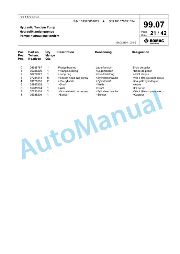 Bomag BC 1172 RB-2 Sanitary Landfill Compactor Spare Parts Catalogue 00824625 4 Bomag BC 1172 RB-2 Sanitary Landfill Compactor Spare Parts Catalogue 00824625-4