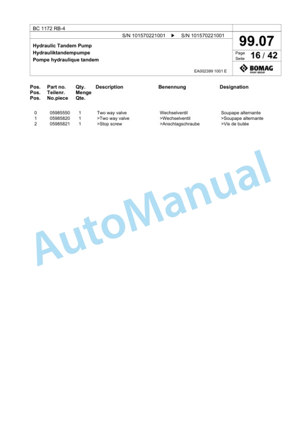 Bomag BC 1172 RB-4 Sanitary Landfill Compactor Spare Parts Catalogue 00824901 4 Bomag BC 1172 RB-4 Sanitary Landfill Compactor Spare Parts Catalogue 00824901-4