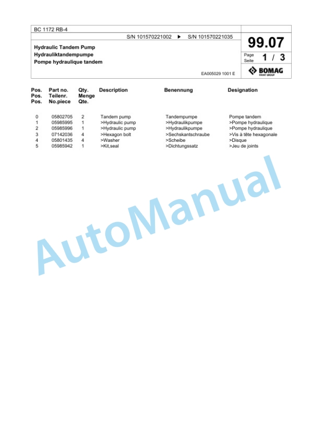 Bomag BC 1172 RB-4 Sanitary Landfill Compactor Spare Parts Catalogue 00824901 5 Bomag BC 1172 RB-4 Sanitary Landfill Compactor Spare Parts Catalogue 00824901-5
