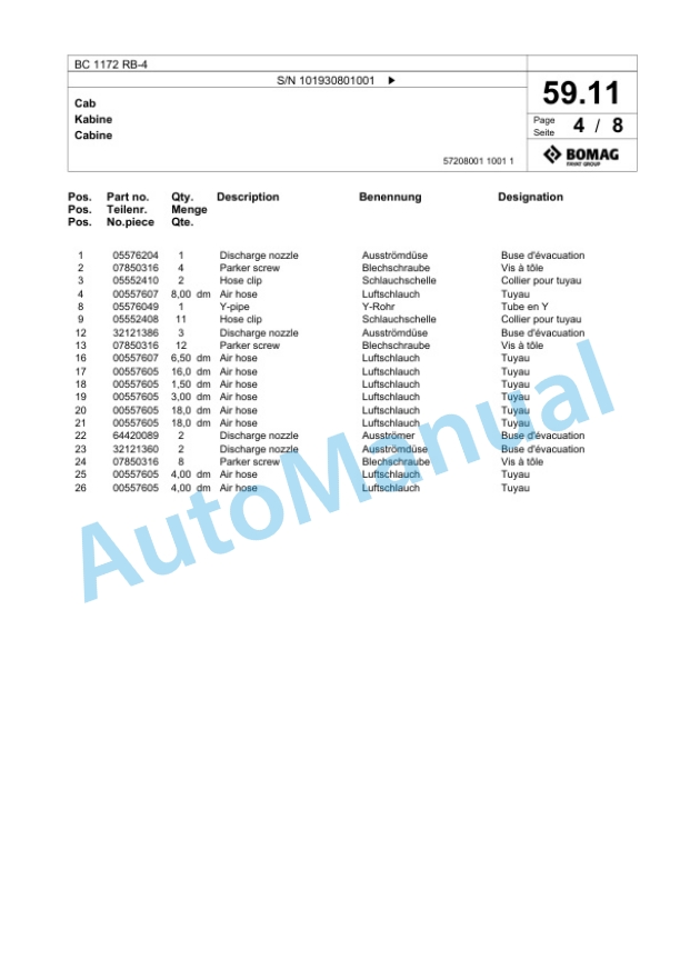 Bomag BC 1172 RB-4 Sanitary Landfill Compactor Spare Parts Catalogue 00825771 2 Bomag BC 1172 RB-4 Sanitary Landfill Compactor Spare Parts Catalogue 00825771-2
