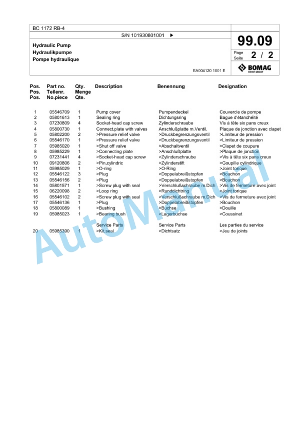 Bomag BC 1172 RB-4 Sanitary Landfill Compactor Spare Parts Catalogue 00825771 4 Bomag BC 1172 RB-4 Sanitary Landfill Compactor Spare Parts Catalogue 00825771-4
