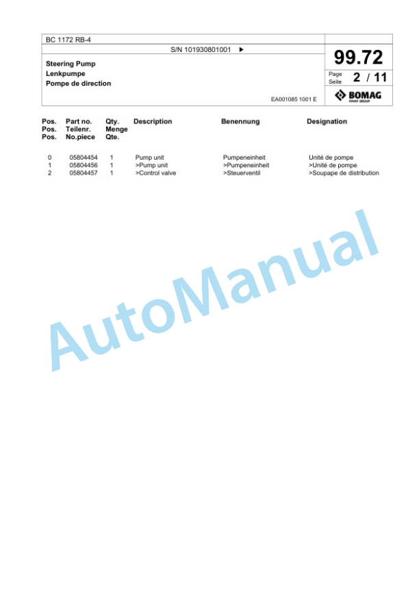 Bomag BC 1172 RB-4 Sanitary Landfill Compactor Spare Parts Catalogue 00825771 5 Bomag BC 1172 RB-4 Sanitary Landfill Compactor Spare Parts Catalogue 00825771-5