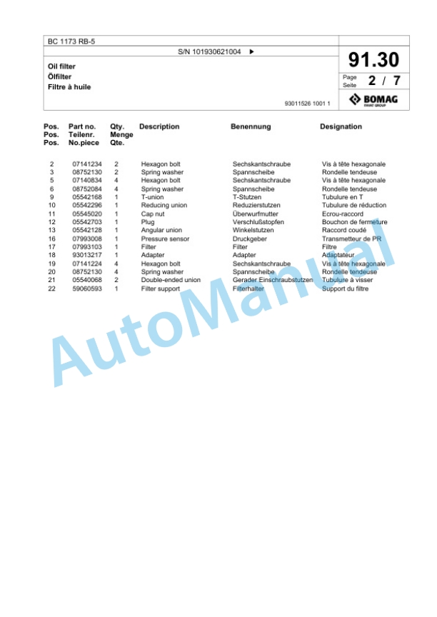 Bomag BC 1173 RB-5 Sanitary Landfill Compactor Spare Parts Catalogue 00826461 3 Bomag BC 1173 RB-5 Sanitary Landfill Compactor Spare Parts Catalogue 00826461-3