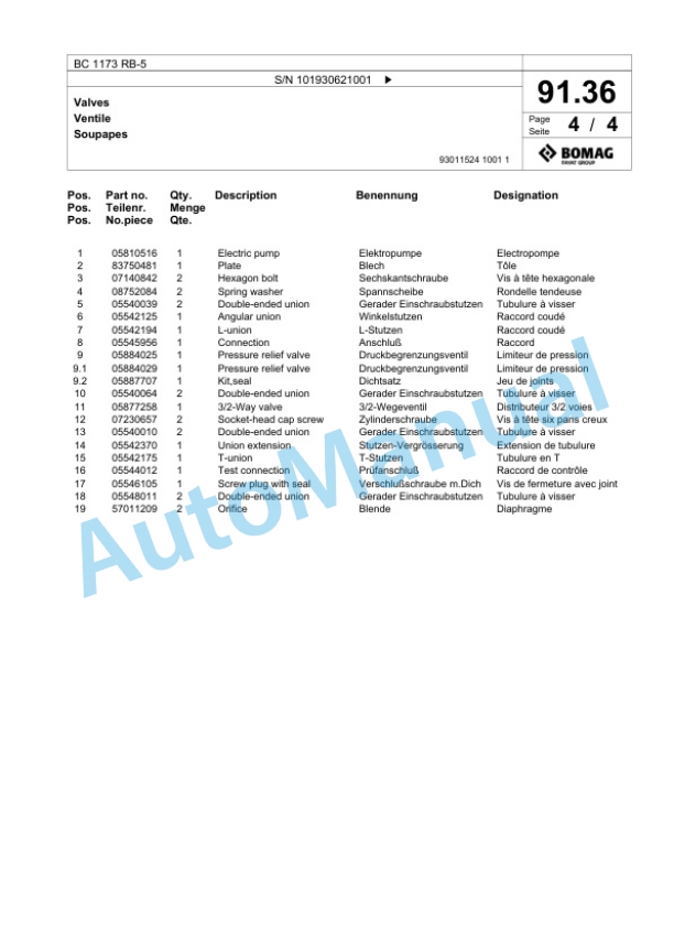 Bomag BC 1173 RB-5 Sanitary Landfill Compactor Spare Parts Catalogue 00826461 5 Bomag BC 1173 RB-5 Sanitary Landfill Compactor Spare Parts Catalogue 00826461-5