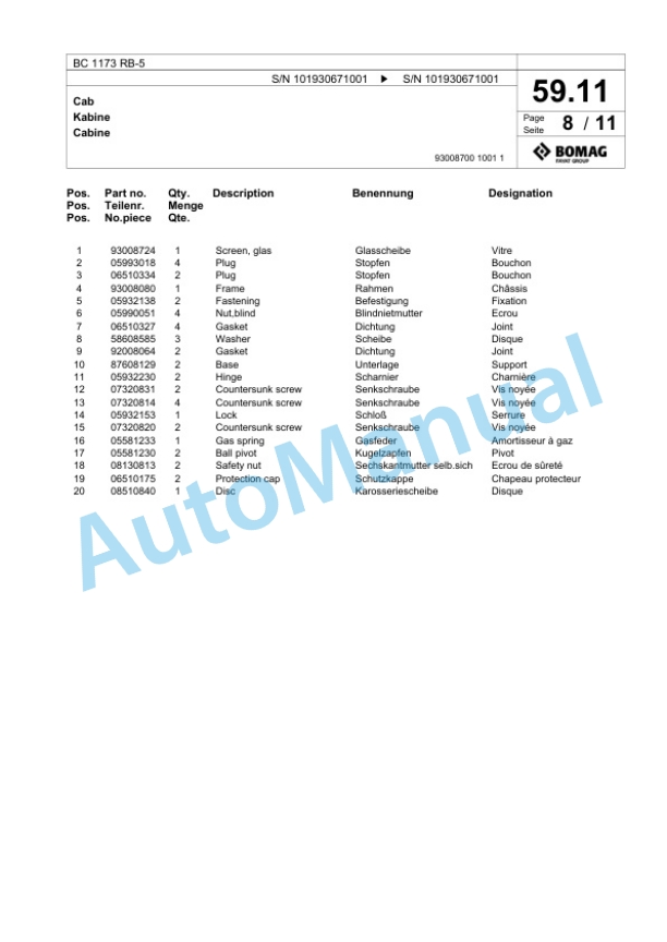 Bomag BC 1173 RB-5 Sanitary Landfill Compactor Spare Parts Catalogue 00826659 2 Bomag BC 1173 RB-5 Sanitary Landfill Compactor Spare Parts Catalogue 00826659-2