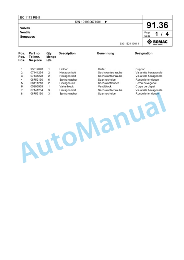 Bomag BC 1173 RB-5 Sanitary Landfill Compactor Spare Parts Catalogue 00826659 4 Bomag BC 1173 RB-5 Sanitary Landfill Compactor Spare Parts Catalogue 00826659-4