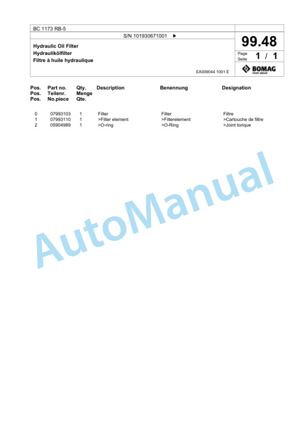 Bomag BC 1173 RB-5 Sanitary Landfill Compactor Spare Parts Catalogue 00826659 5 Bomag BC 1173 RB-5 Sanitary Landfill Compactor Spare Parts Catalogue 00826659-5