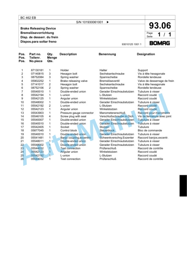 Bomag BC 462 EB Soil Compacter Spare Parts Catalogue 00818903 3 Bomag BC 462 EB Soil Compacter Spare Parts Catalogue 00818903-3