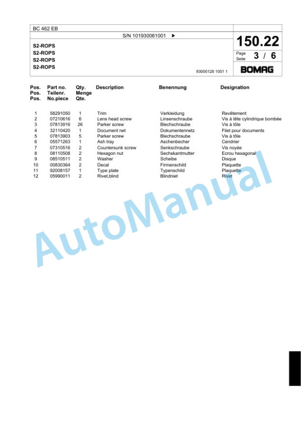 Bomag BC 462 EB Soil Compacter Spare Parts Catalogue 00818903 5 Bomag BC 462 EB Soil Compacter Spare Parts Catalogue 00818903-5
