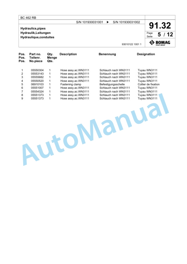 Bomag BC 462 RB Sanitary Landfill Compactor Spare Parts Catalogue 00818445 3 Bomag BC 462 RB Sanitary Landfill Compactor Spare Parts Catalogue 00818445-3
