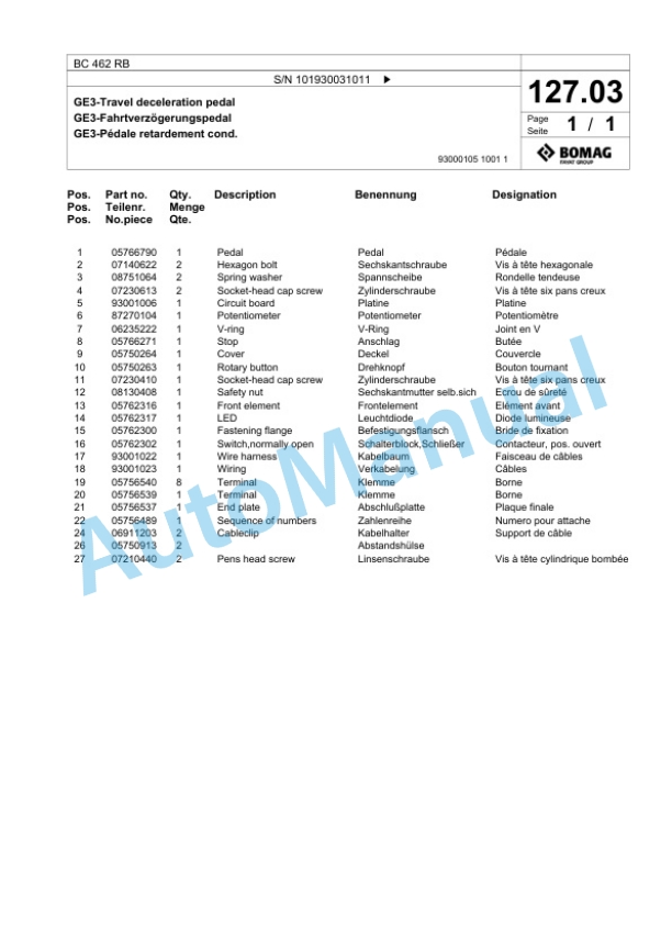 Bomag BC 462 RB Sanitary Landfill Compactor Spare Parts Catalogue 00818445 5 Bomag BC 462 RB Sanitary Landfill Compactor Spare Parts Catalogue 00818445-5