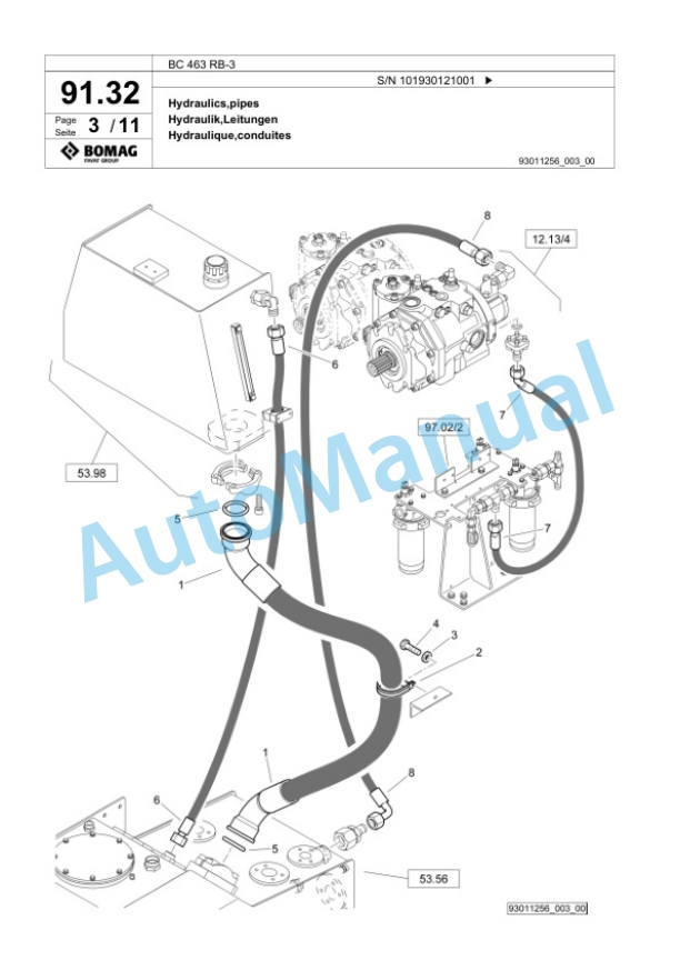 Bomag BC 463 RB-3 Sanitary Landfill Compactor Spare Parts Catalogue 00825133 3 Bomag BC 463 RB-3 Sanitary Landfill Compactor Spare Parts Catalogue 00825133-3