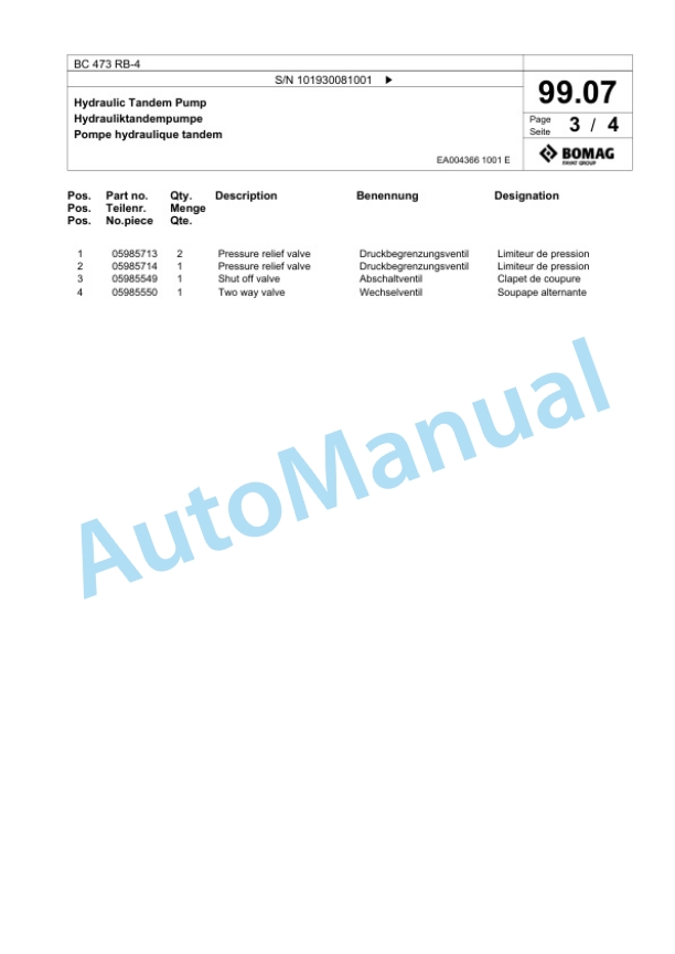 Bomag BC 473 RB-4 Sanitary Landfill Compactor Spare Parts Catalogue 00824525-4