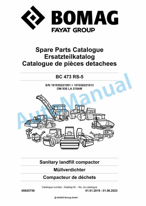 Bomag BC 473 RS-5 Sanitary Landfill Compactor Spare Parts Catalogue 00825759