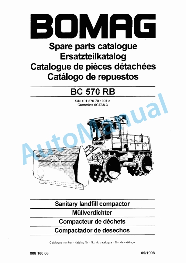 Bomag BC 570 RB Sanitary Landfill Compactor Spare Parts Catalogue 00816006