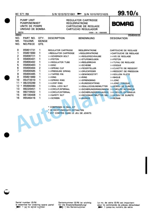Bomag BC 571 RB Sanitary Landfill Compactor Spare Parts Catalogue 00816022 4 Bomag BC 571 RB Sanitary Landfill Compactor Spare Parts Catalogue 00816022-4